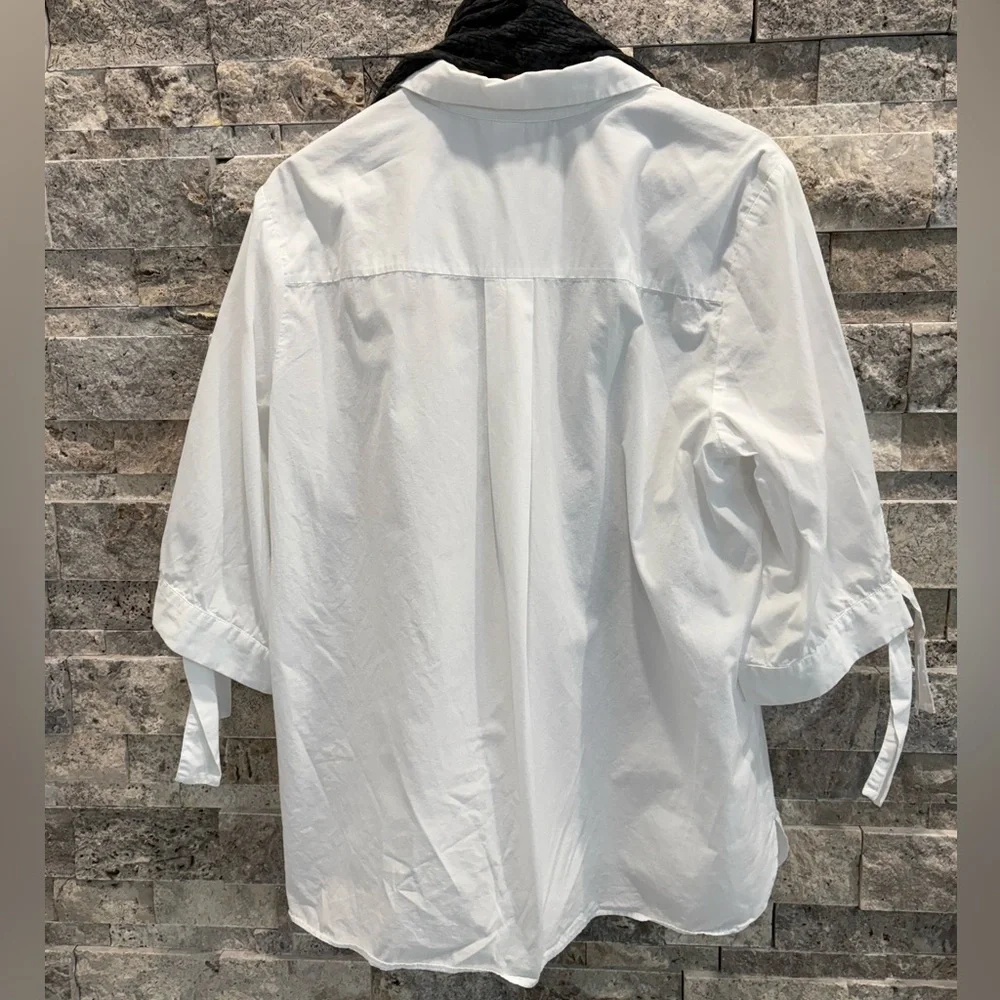 H&M White button up shirt hidden buttons 3/4 length sleeves size 12 100% cotton - Picture 2 of 6